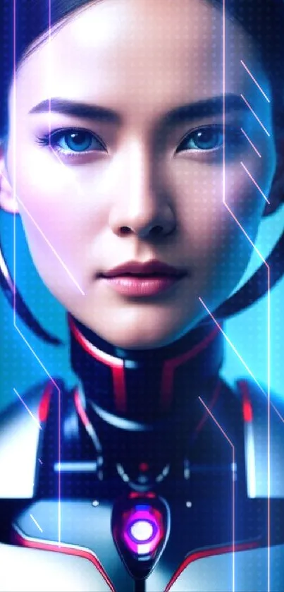 Futuristic cyborg portrait with vibrant teal tones.