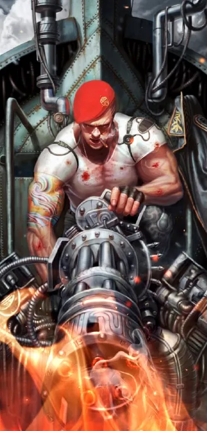 Futuristic cyborg warrior with machinery in sci-fi setting wallpaper.