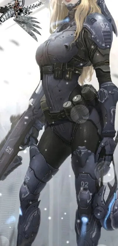 Futuristic cyborg warrior in high-tech armor design for mobile wallpaper.