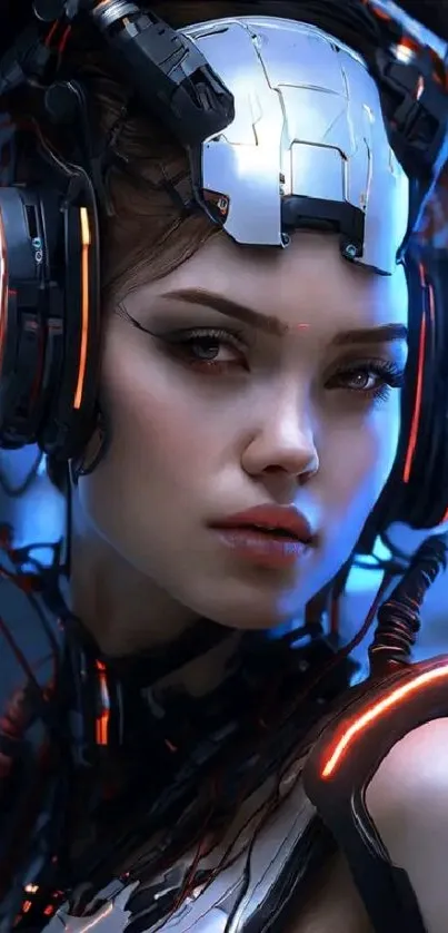 Futuristic cyborg woman with neon accents in sci-fi art style.