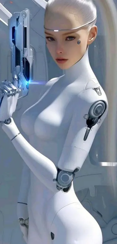Futuristic cyborg warrior with a high-tech design.