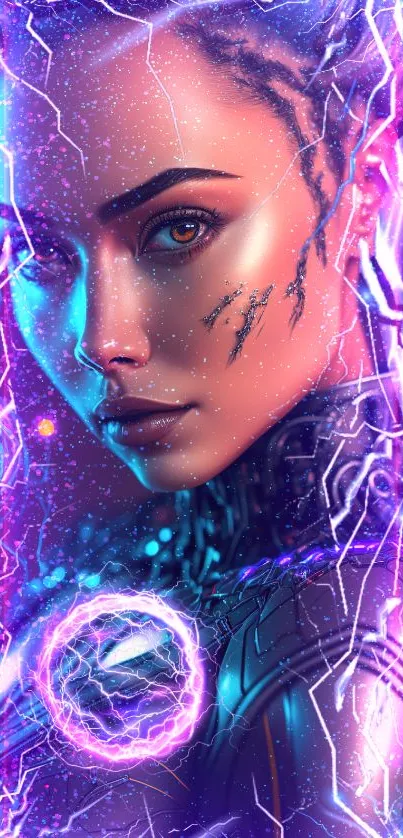 A futuristic cyborg woman with neon accents, perfect for mobile wallpaper.