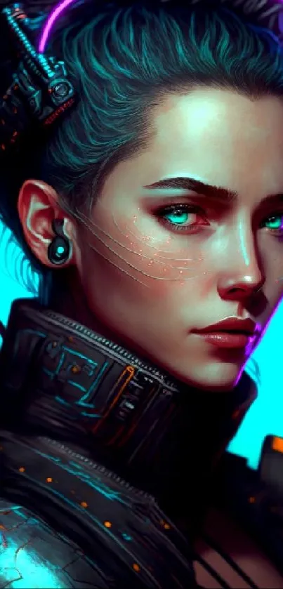 Futuristic cyborg woman with neon lights.