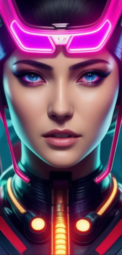 Futuristic cyborg woman neon wallpaper.