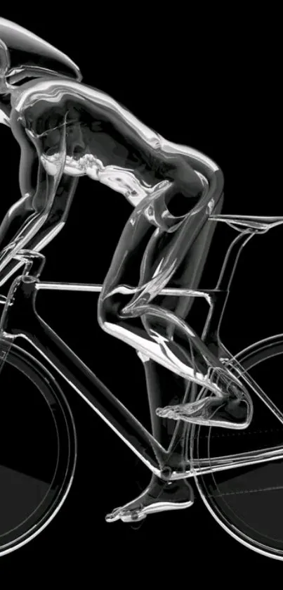 Futuristic cyclist sculpture in sleek art style on mobile wallpaper.