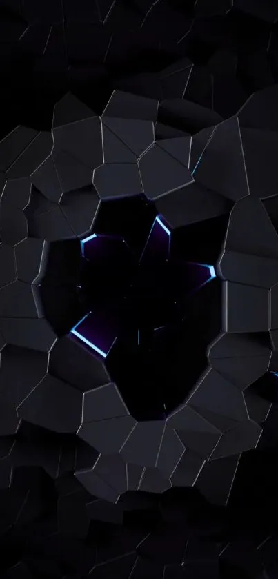 Futuristic dark hexagon wallpaper with glowing blue elements.