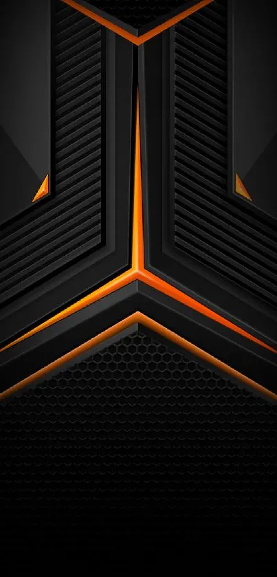 Futuristic dark and orange geometric pattern wallpaper.