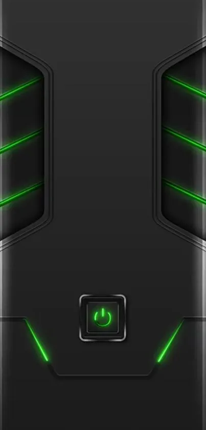 Futuristic mobile wallpaper with green and black tech design.