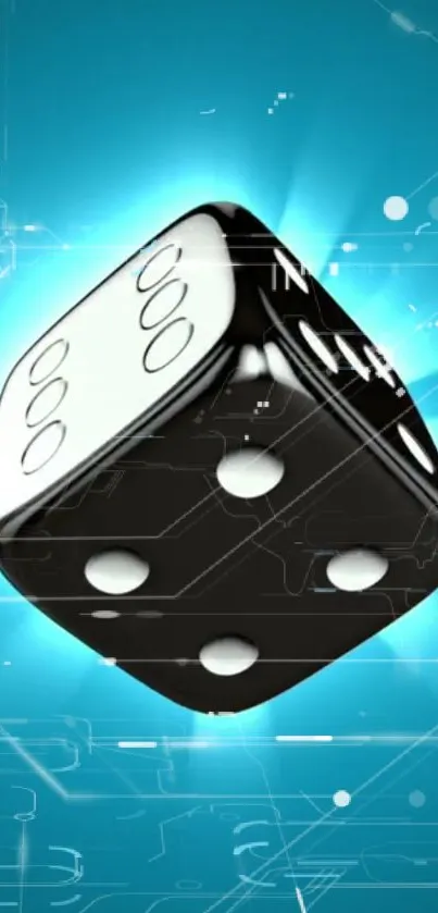 Futuristic black dice on a digital blue background.