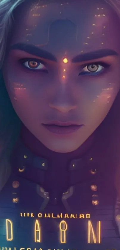 Futuristic digital art wallpaper with a humanoid face.