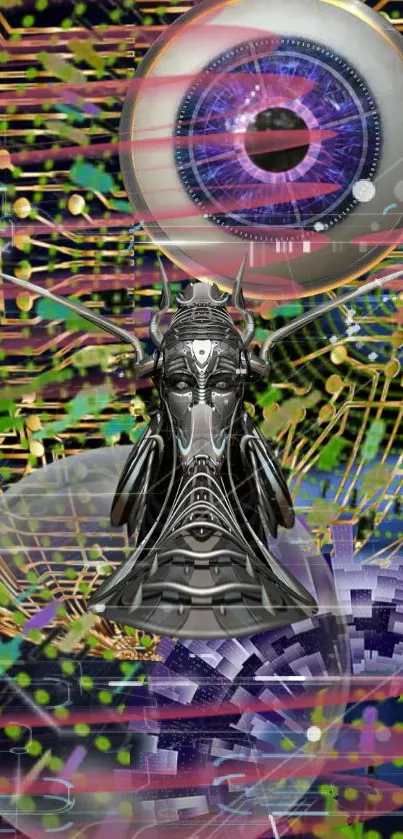 Futuristic abstract wallpaper with cybernetic design and digital art elements.