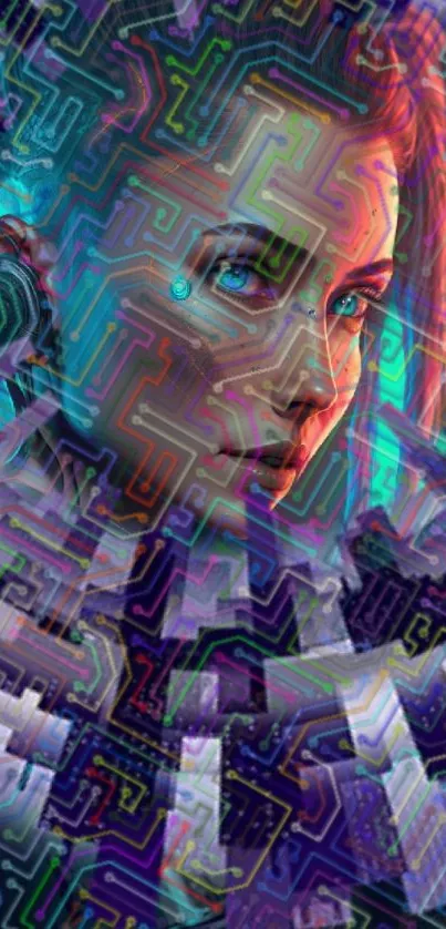 Futuristic digital art wallpaper with neon colors and intricate patterns.