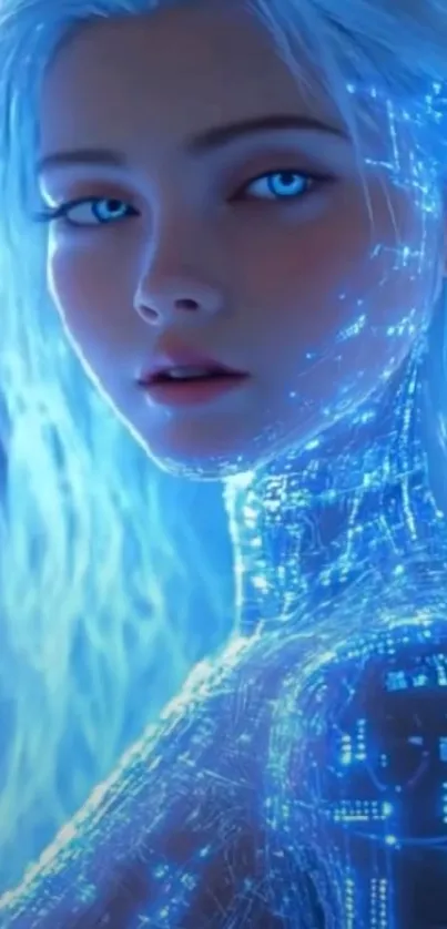 Futuristic blue digital cyborg art wallpaper.