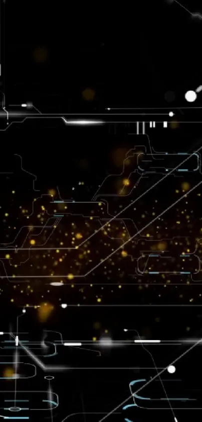 Futuristic circuit design wallpaper with glowing elements on a black background.