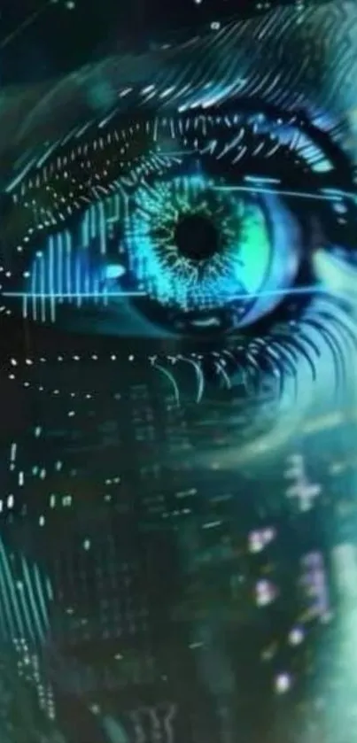 Close-up of a digital blue eye in a futuristic style.
