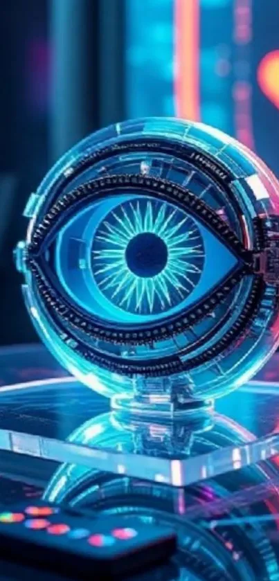Futuristic digital eye with neon colors.