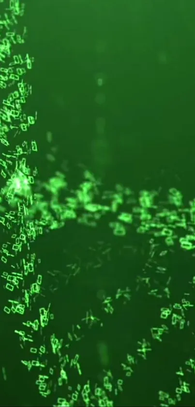 Green digital matrix-themed wallpaper with abstract symbols.