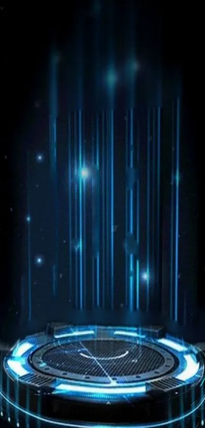 Futuristic digital light portal wallpaper with glowing blue rays on a dark background.