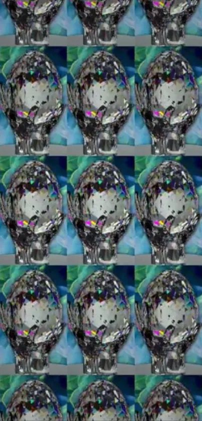 Futuristic digital mask pattern wallpaper with reflective elements