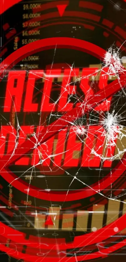 Red alert cracked digital screen wallpaper with futuristic design.