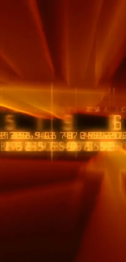 Futuristic orange digital wallpaper with glowing numbers.