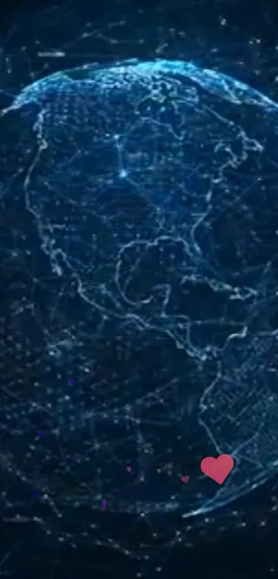 Futuristic digital world map with glowing blue connections on a dark background.