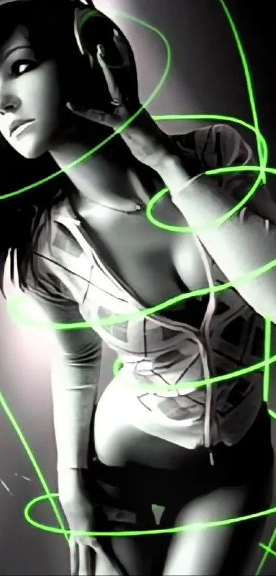 Futuristic DJ artwork with neon green.