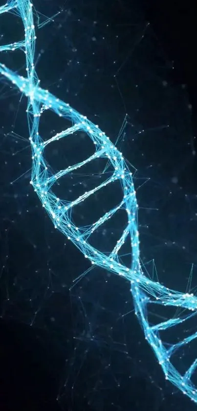 Futuristic digital DNA strands glowing on a dark background.