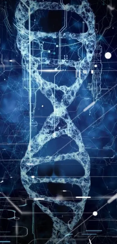 Futuristic digital DNA wallpaper with an abstract blue background.