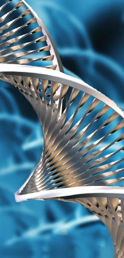 Futuristic DNA spiral wallpaper with blue background.