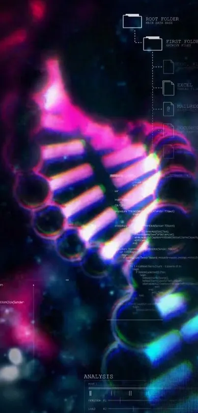 Futuristic DNA wallpaper with neon and tech elements.