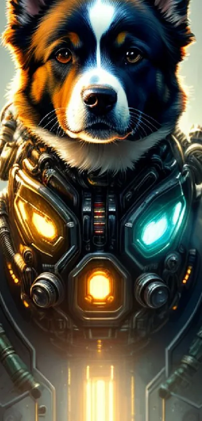 Futuristic dog in high-tech robotic armor.