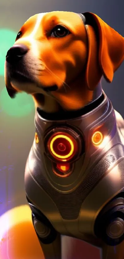 Futuristic dog in neon lights wallpaper for phone.