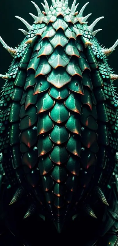 Futuristic dragon scales with dark green hues on mobile wallpaper.