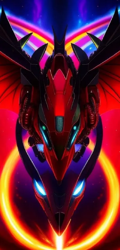 Futuristic red dragon with neon elements