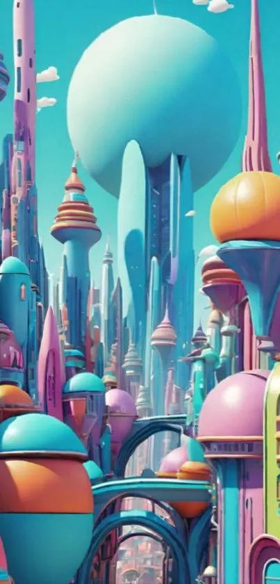 Futuristic cityscape with vibrant colors and imaginative architecture.
