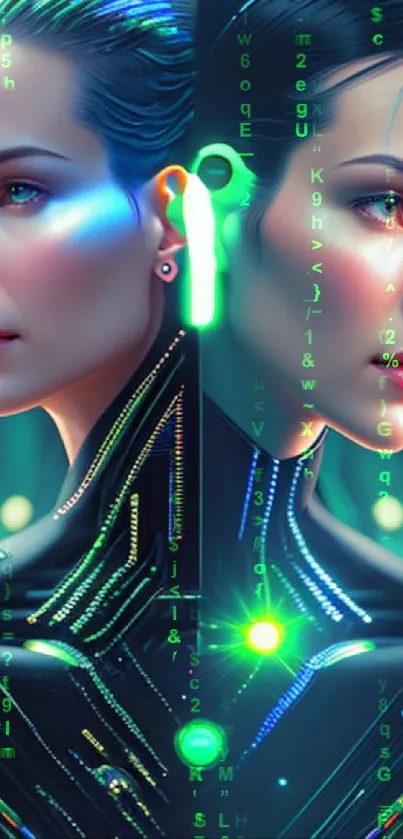 Futuristic dual portrait with neon detailing.