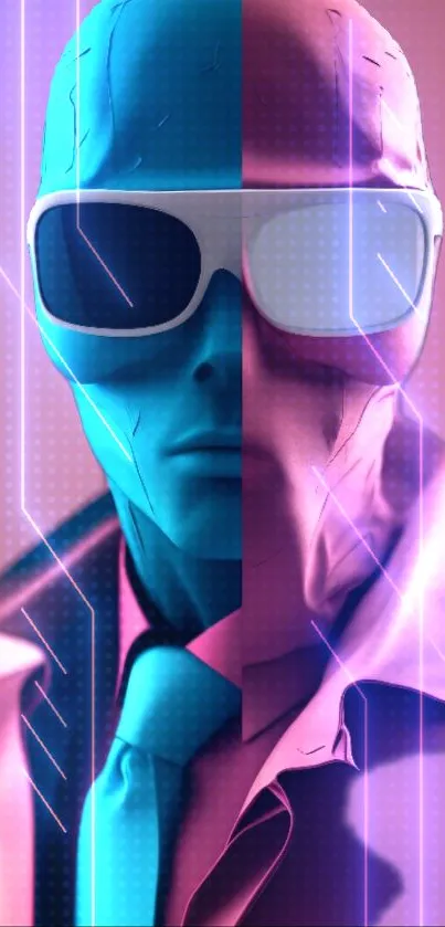 Futuristic blue and pink portrait wallpaper.