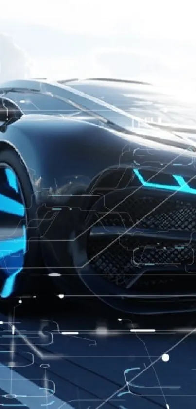 Futuristic electric car with blue accents