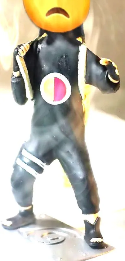 Futuristic emoji-themed figurine with vibrant colors.