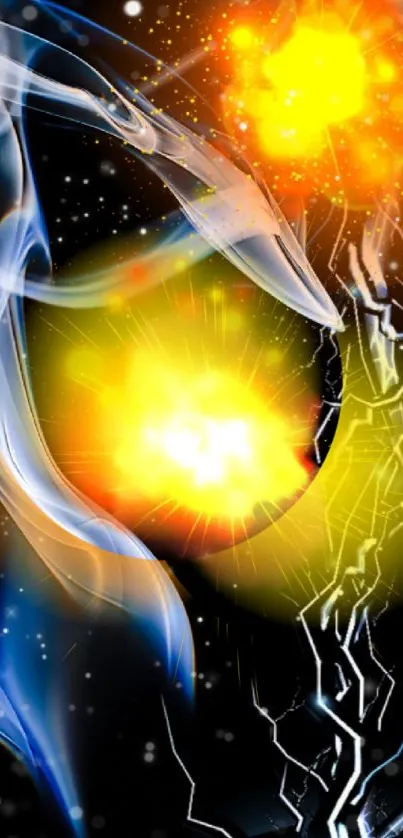 Futuristic mobile wallpaper with dynamic energy burst and vibrant colors.
