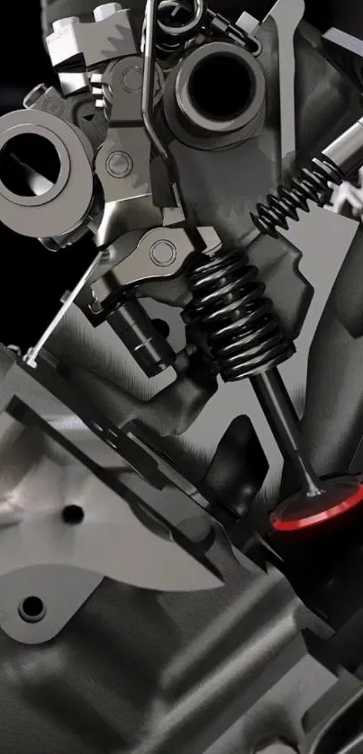 Close-up view of a futuristic engine with intricate mechanical parts.