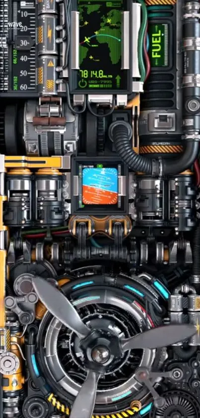 Futuristic mechanical engine gear design wallpaper.