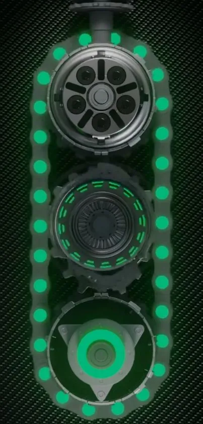 Futuristic engine wallpaper with neon green lights on a mechanical background.