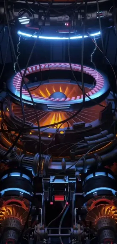 Futuristic neon-lit engine with complex mechanical design.