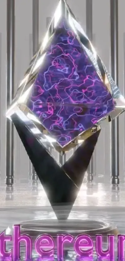 Ethereum crystal with purple digital glow.