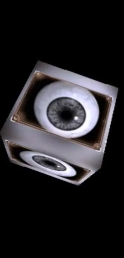 3D cube with realistic eye over black background.