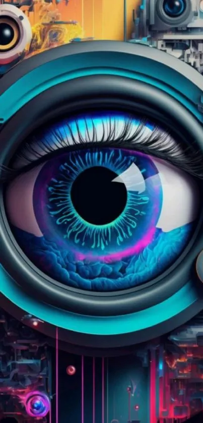 Futuristic cyber eye in vibrant colors.