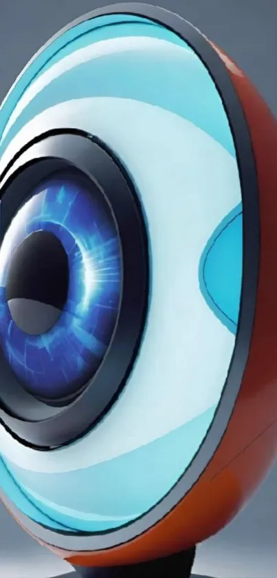 Futuristic eye design with blue and orange hues