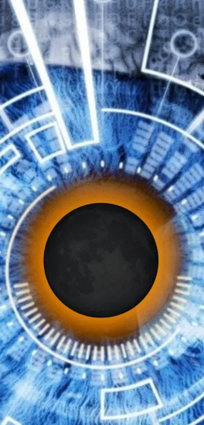 Futuristic digital art depicting a detailed blue eye.